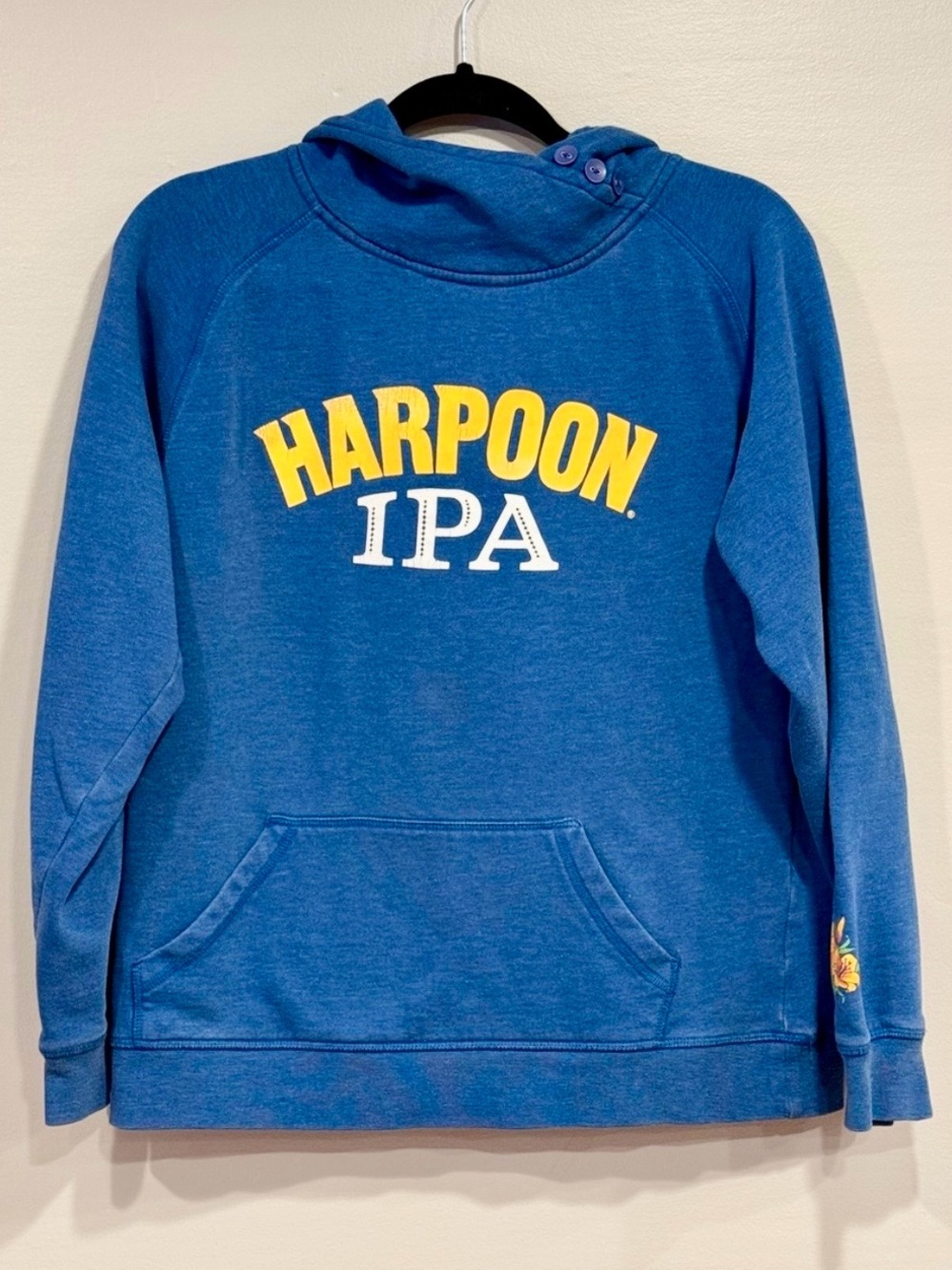 Harpoon IPA Duray Sportswear Blue Sweatshirt Crossover Button Hood Womens Large